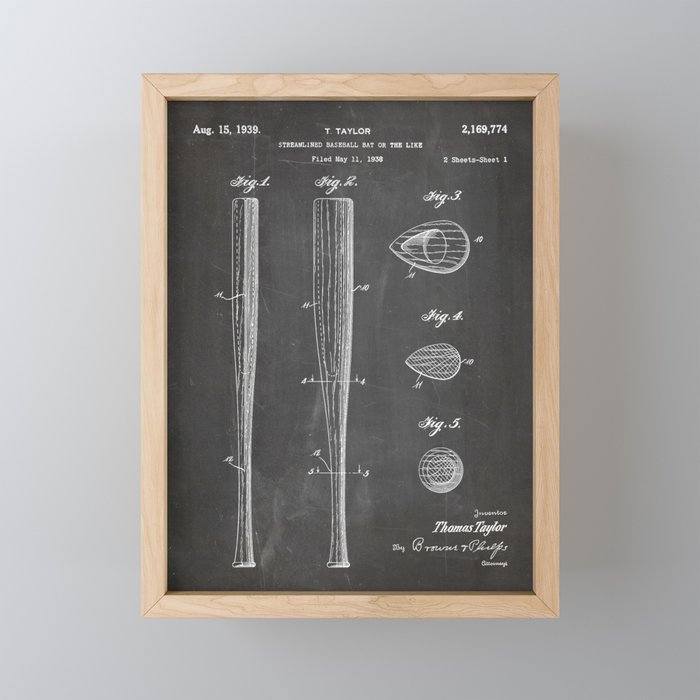 Baseball Bat Patent - Baseball Art - Black Chalkboard Mini Art Print Gallery Image 1