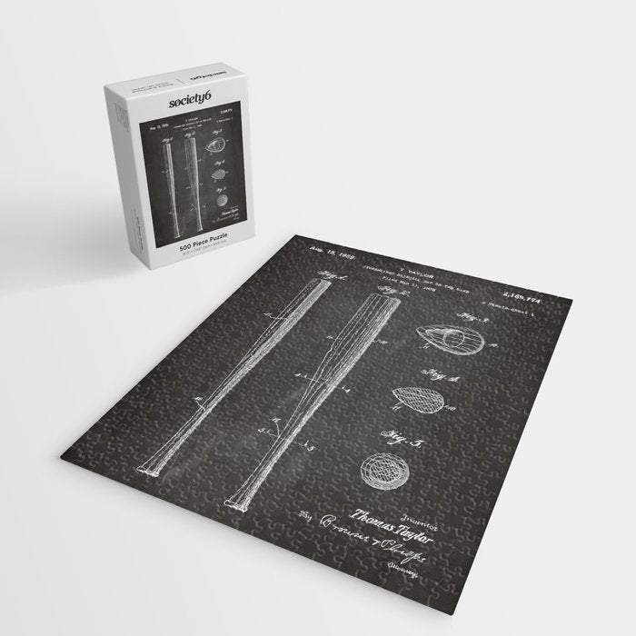 Baseball Bat Patent - Baseball Art - Black Chalkboard Jigsaw Puzzle Gallery Image 2