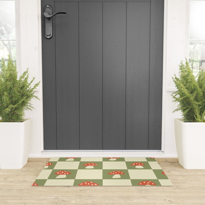 Mushroom Checkerboard Pattern Welcome Mat Gallery Image 3