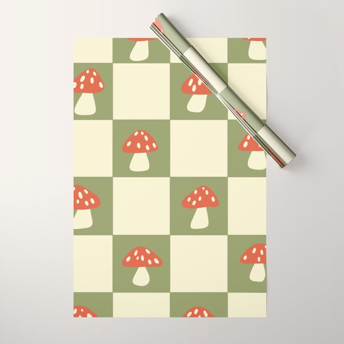 Mushroom Checkerboard Pattern Wrapping Paper Gallery Image 1