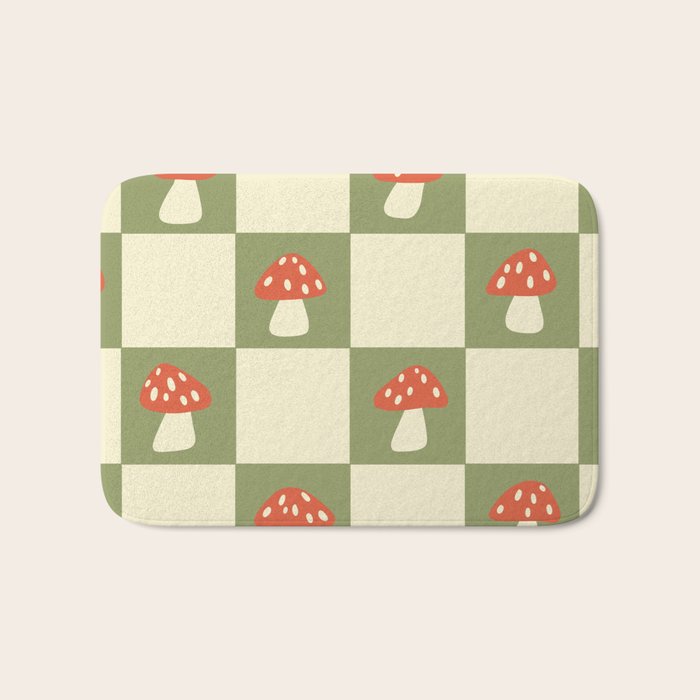 Mushroom Checkerboard Pattern Bath Mat Gallery Image 1