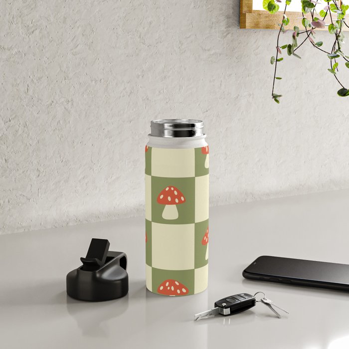 Mushroom Checkerboard Pattern Water Bottle Gallery Image 5