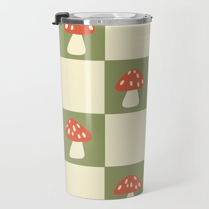 Mushroom Checkerboard Pattern Travel Mug Gallery Image 3