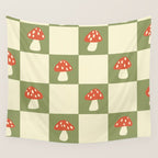 Mushroom Checkerboard Pattern Wall Tapestry Gallery Image 4