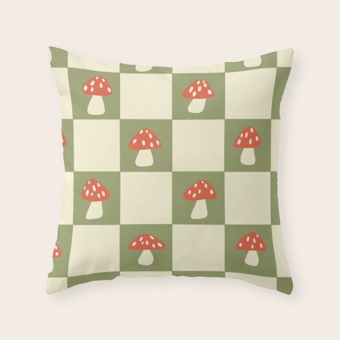 Mushroom Checkerboard Pattern Throw Pillow Gallery Image 1
