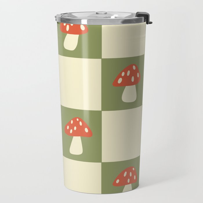 Mushroom Checkerboard Pattern Travel Mug Gallery Image 2