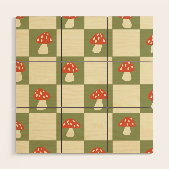 Mushroom Checkerboard Pattern Wood Wall Art Gallery Image 1