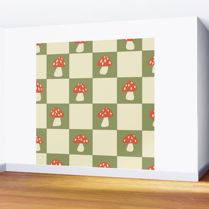 Mushroom Checkerboard Pattern Wall Mural Gallery Image 2