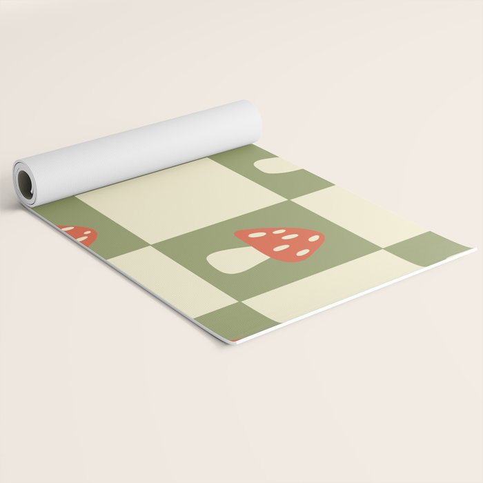 Mushroom Checkerboard Pattern Yoga Mat Gallery Image 2