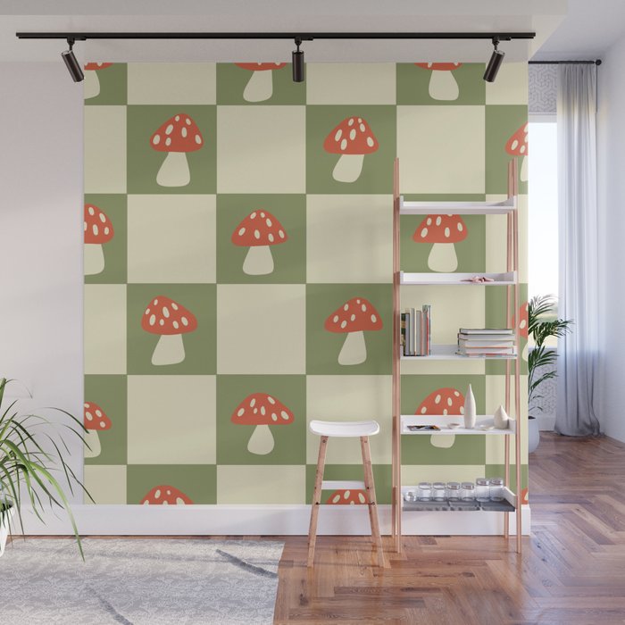 Mushroom Checkerboard Pattern Wall Mural Gallery Image 1