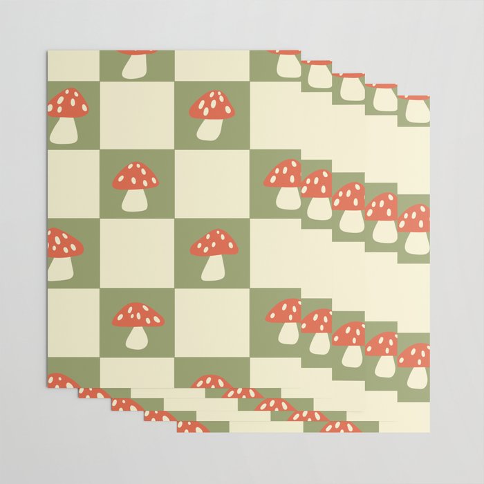 Mushroom Checkerboard Pattern Wrapping Paper Gallery Image 3