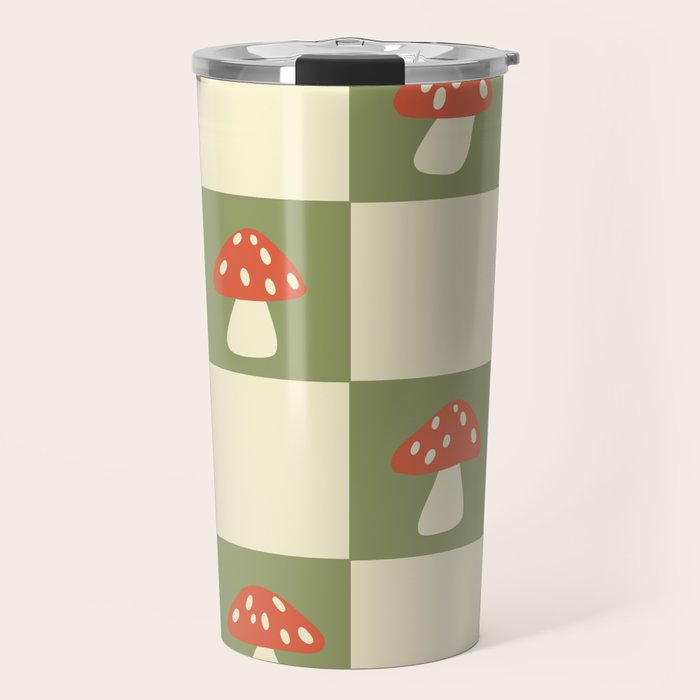 Mushroom Checkerboard Pattern Travel Mug Gallery Image 1