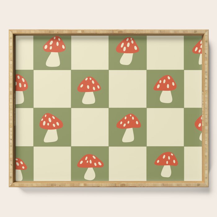 Mushroom Checkerboard Pattern Serving Tray Gallery Image 1