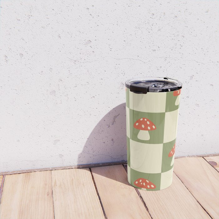 Mushroom Checkerboard Pattern Travel Mug Gallery Image 4