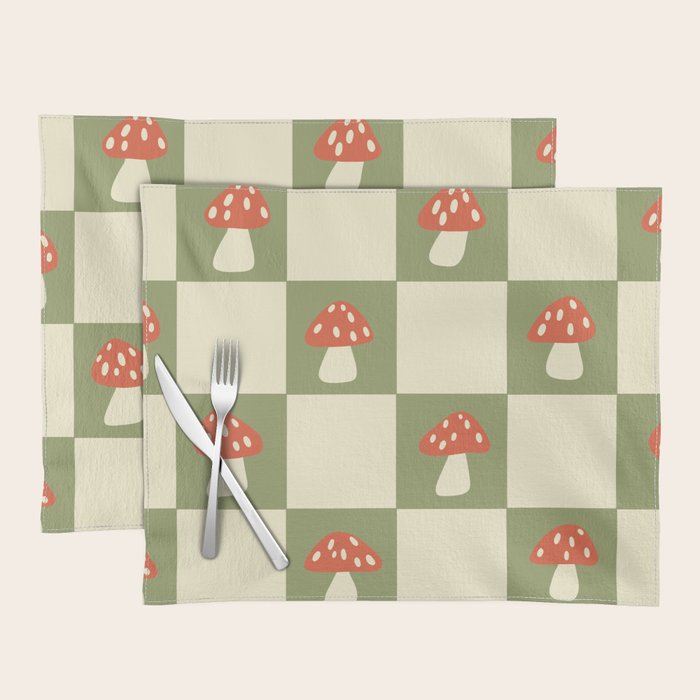 Mushroom Checkerboard Pattern Placemat Gallery Image 1