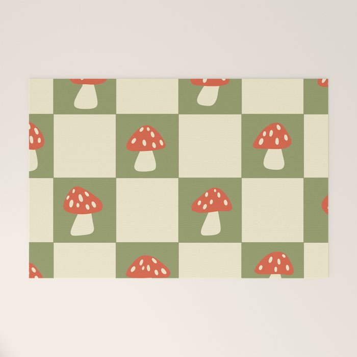 Mushroom Checkerboard Pattern Welcome Mat Gallery Image 1