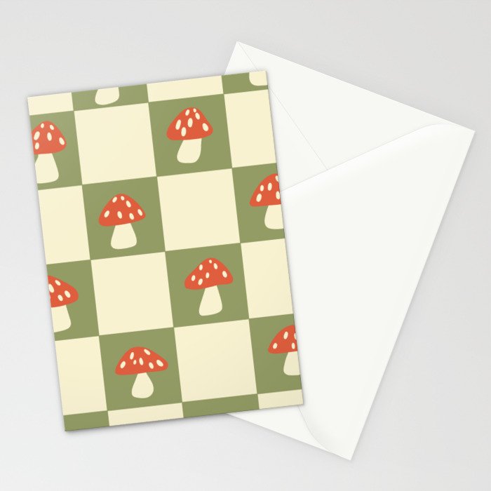 Mushroom Checkerboard Pattern Stationery Card Gallery Image 2