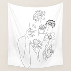 Minimal Line Art Woman with Flowers III Wall Tapestry Gallery Image 4