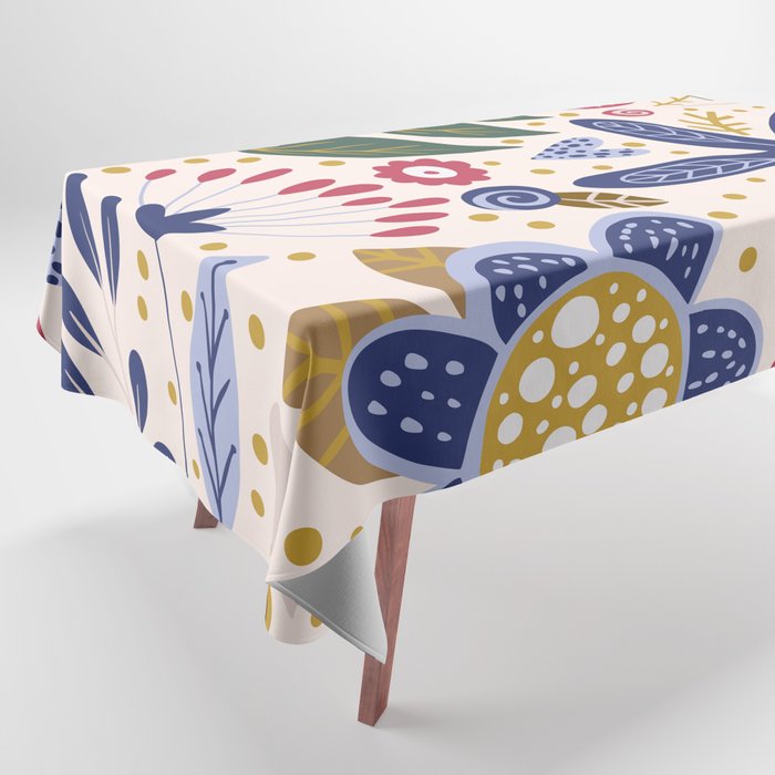 Cute, Festive, Flower Garden, Floral Prints, Pink and Blue Tablecloth Gallery Image 1