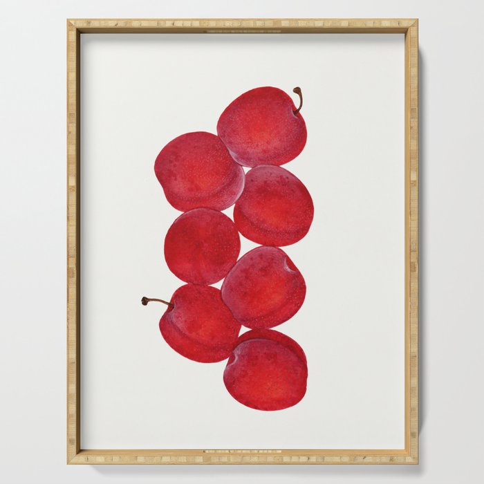 Vintage Plums Illustration Classic Botanical Art Antique Fruit Drawing Retro Botanical Print Decorat Serving Tray Gallery Image 1