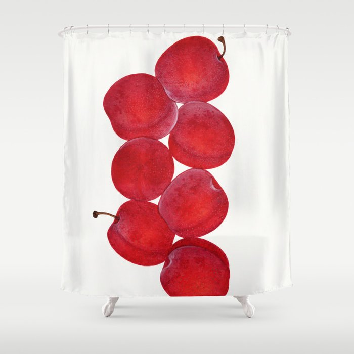 Vintage Plums Illustration Classic Botanical Art Antique Fruit Drawing Retro Botanical Print Decorat Shower Curtain Gallery Image 1