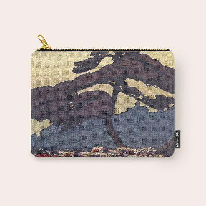 The Flower Empire of Waan - Tree and Flowers on Field - Nature Ukiyo Landscape in Blue, Red, Green & Orange Carry All Pouch Gallery Image 1