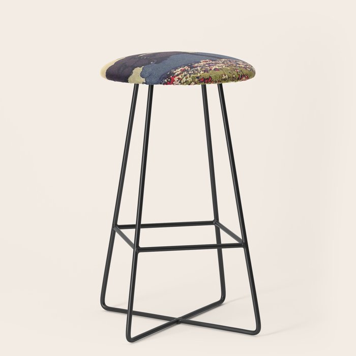 The Flower Empire of Waan - Tree and Flowers on Field - Nature Ukiyo Landscape in Blue, Red, Green & Orange Stool Gallery Image 1