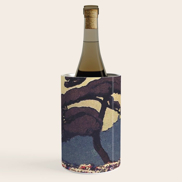 The Flower Empire of Waan - Tree and Flowers on Field - Nature Ukiyo Landscape in Blue, Red, Green & Orange Wine Chiller Gallery Image 1