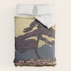 The Flower Empire of Waan - Tree and Flowers on Field - Nature Ukiyo Landscape in Blue, Red, Green & Orange Comforter Gallery Image 6