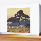 The Flower Empire of Waan - Tree and Flowers on Field - Nature Ukiyo Landscape in Blue, Red, Green & Orange Wall Mural Gallery Image 2