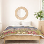 The Flower Empire of Waan - Tree and Flowers on Field - Nature Ukiyo Landscape in Blue, Red, Green & Orange Duvet Cover Gallery Image 3