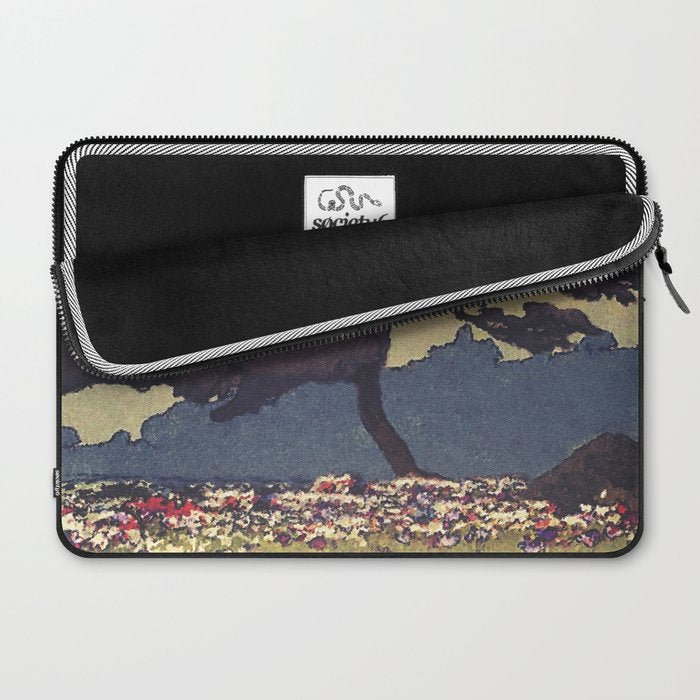 The Flower Empire of Waan - Tree and Flowers on Field - Nature Ukiyo Landscape in Blue, Red, Green & Orange Laptop Sleeve Gallery Image 2