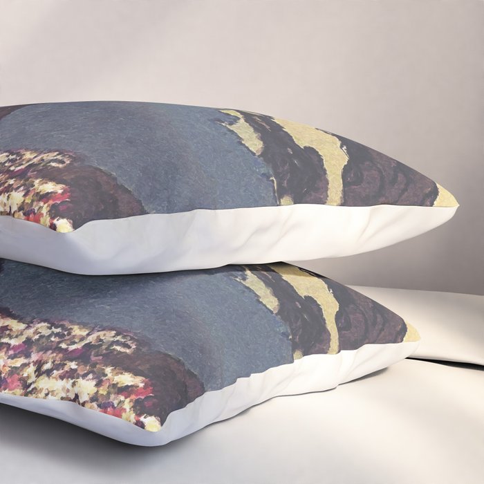 The Flower Empire of Waan - Tree and Flowers on Field - Nature Ukiyo Landscape in Blue, Red, Green & Orange Pillow Sham Gallery Image 3