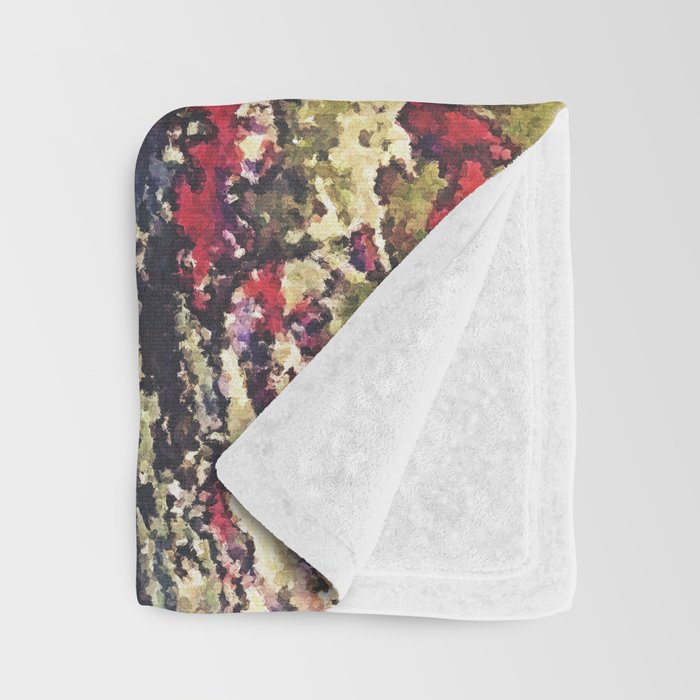 The Flower Empire of Waan - Tree and Flowers on Field - Nature Ukiyo Landscape in Blue, Red, Green & Orange Throw Blanket Gallery Image 3