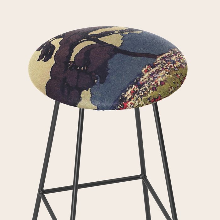 The Flower Empire of Waan - Tree and Flowers on Field - Nature Ukiyo Landscape in Blue, Red, Green & Orange Stool Gallery Image 2