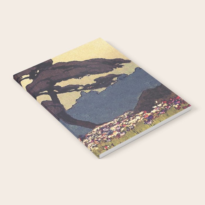 The Flower Empire of Waan - Tree and Flowers on Field - Nature Ukiyo Landscape in Blue, Red, Green & Orange Notebook Gallery Image 2