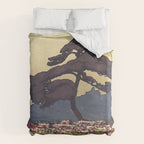The Flower Empire of Waan - Tree and Flowers on Field - Nature Ukiyo Landscape in Blue, Red, Green & Orange Duvet Cover Gallery Image 6