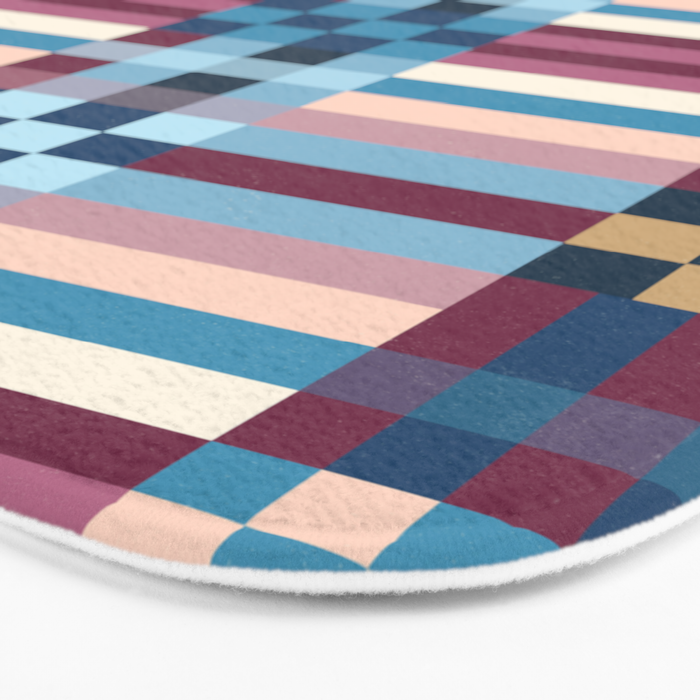 Woven Checks and Stripes Blue Burgundy Bath Mat Gallery Image 3