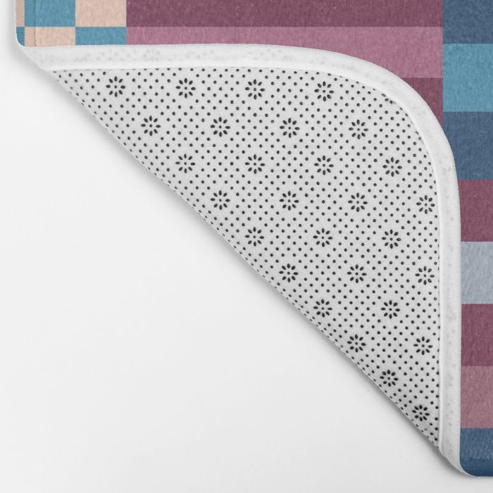 Woven Checks and Stripes Blue Burgundy Bath Mat Gallery Image 2