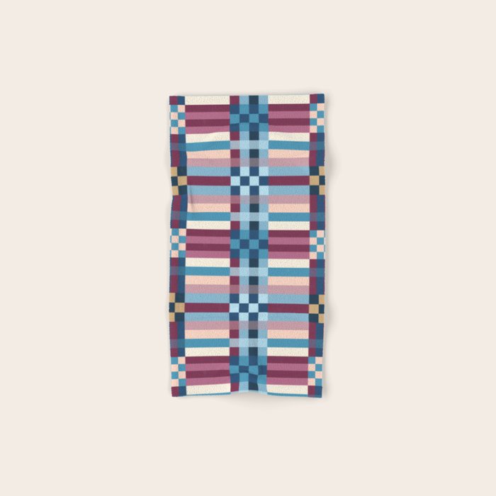 Woven Checks and Stripes Blue Burgundy Bath Towel Gallery Image 1