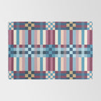 Woven Checks and Stripes Blue Burgundy Rug Gallery Image 2