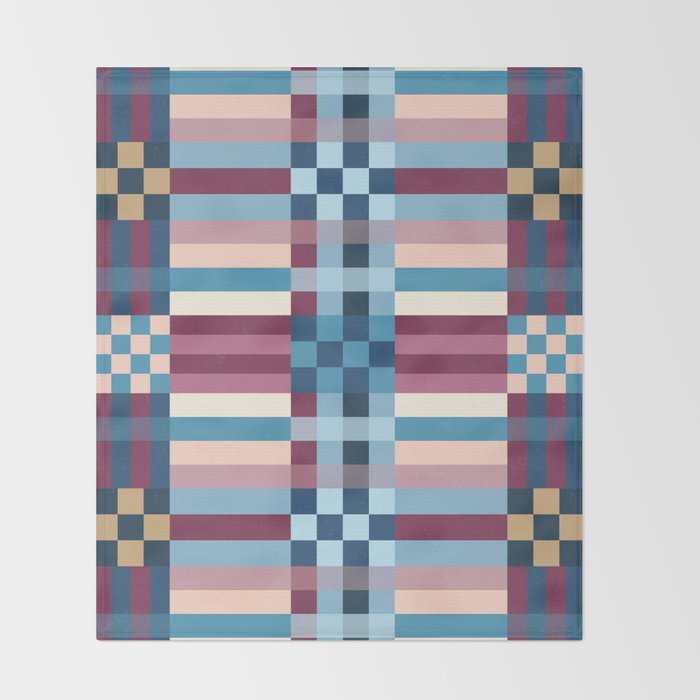Woven Checks and Stripes Blue Burgundy Throw Blanket Gallery Image 2
