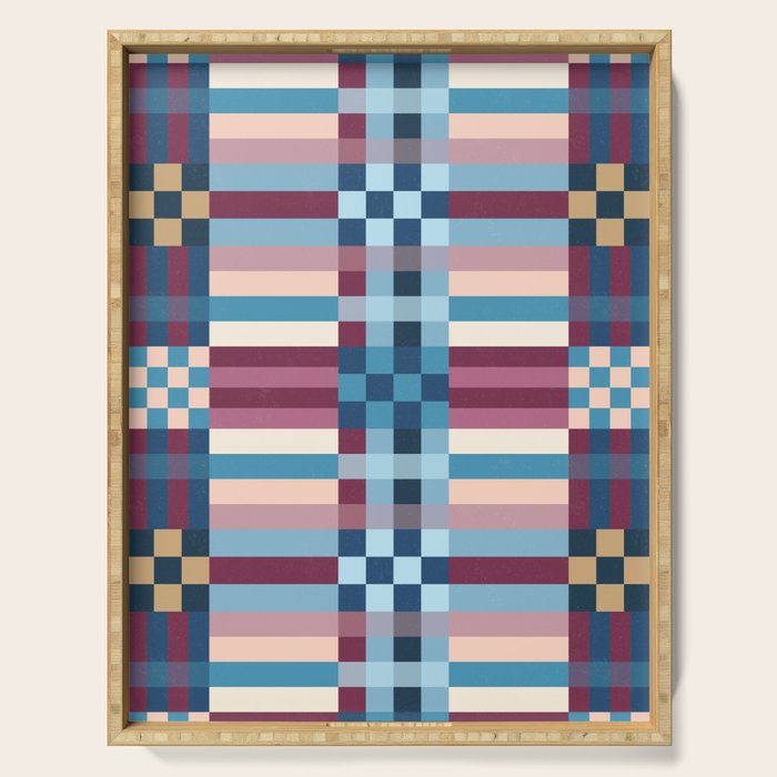 Woven Checks and Stripes Blue Burgundy Serving Tray Gallery Image 1