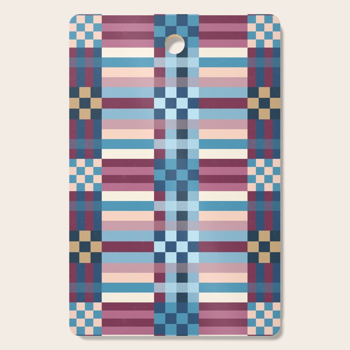 Woven Checks and Stripes Blue Burgundy Cutting Board Gallery Image 1