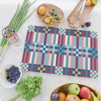 Woven Checks and Stripes Blue Burgundy Cutting Board Gallery Image 2