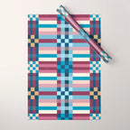 Woven Checks and Stripes Blue Burgundy Wrapping Paper Gallery Image 1