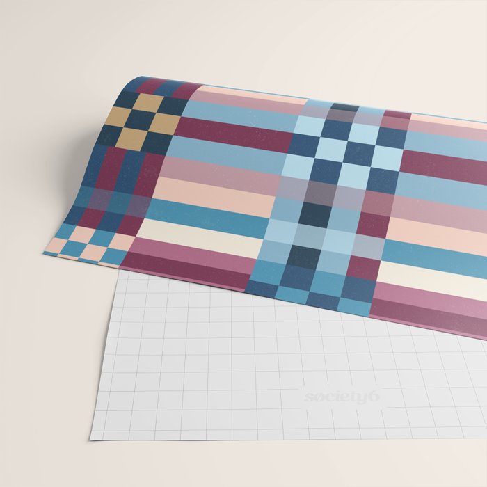 Woven Checks and Stripes Blue Burgundy Wrapping Paper Gallery Image 2