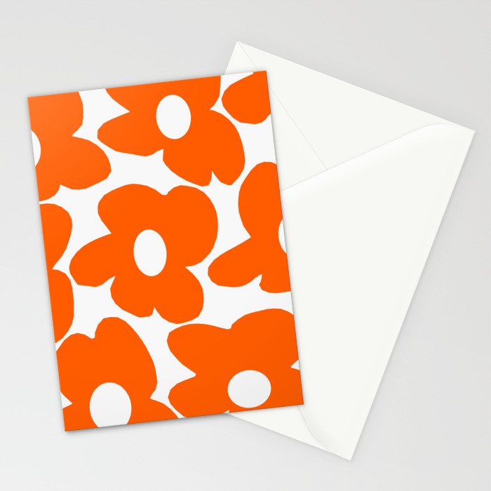 Orange Retro Flowers White Background #decor #society6 #buyart Stationery Card Gallery Image 2