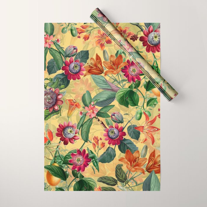 Exotic Sunny Vintage Passionflower Garden Wrapping Paper Gallery Image 1