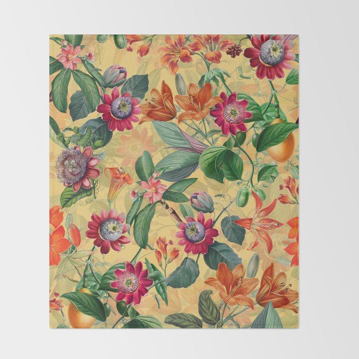 Exotic Sunny Vintage Passionflower Garden Throw Blanket Gallery Image 2